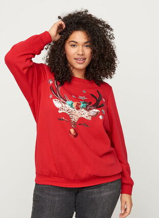 Sweatshirt med julmotiv och paljetter, Tango Red, Model image number 0