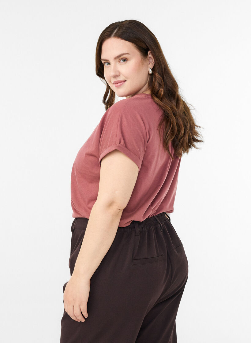 Kort&auml;rmad t-shirt i bomullsblandning, Rosa, Model image number 1