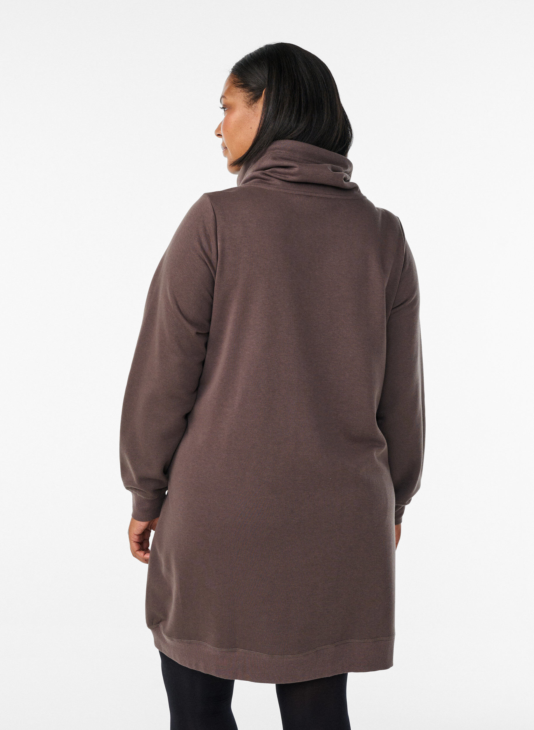 ZizziKort sweatshirtkl&auml;nning med h&ouml;g krage och fickor, Brun, Model image number 2