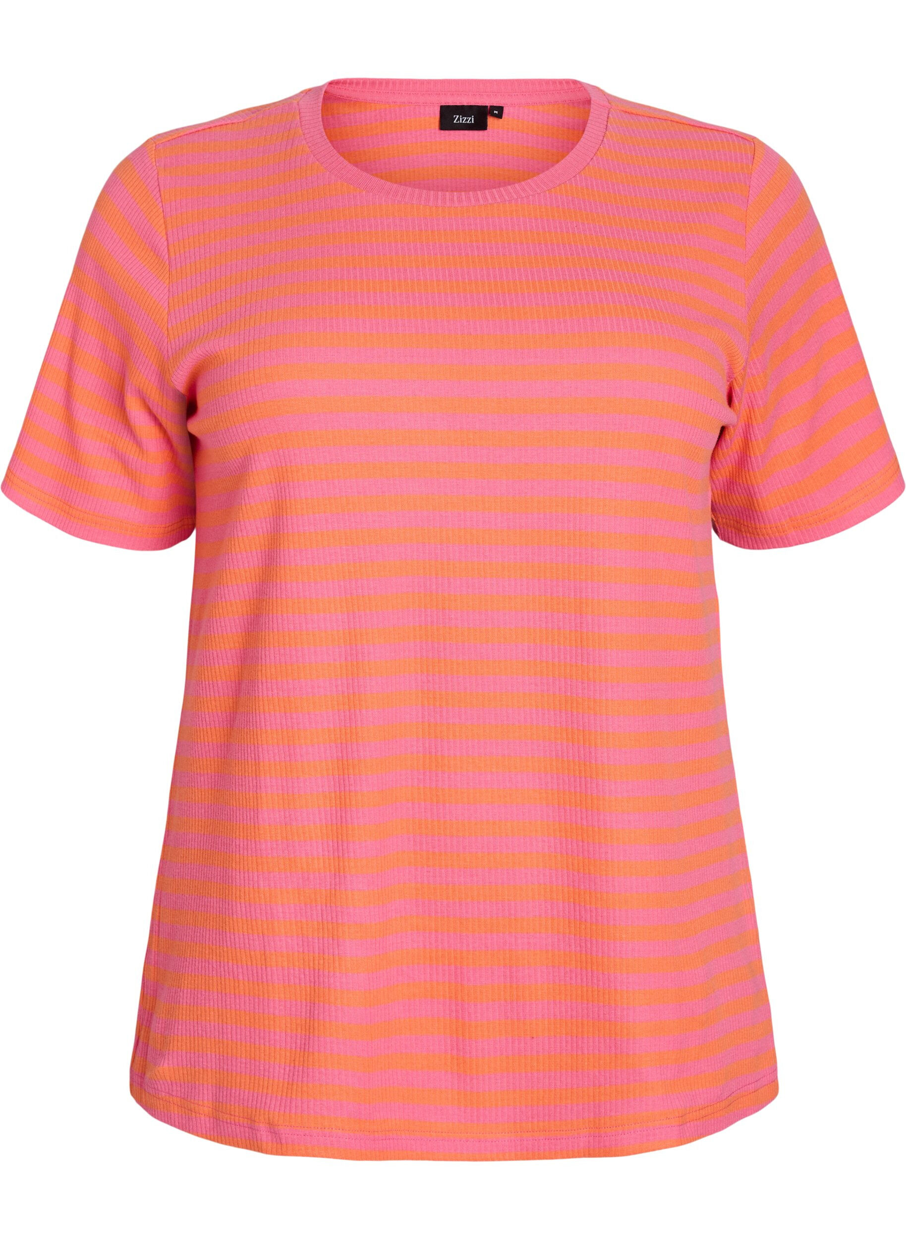 Zizzi Randig t-shirt med ribbad struktur, Orange, Packshot image number 0