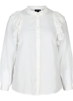 Bomullsskjorta med broderi anglaise, Bright White, Packshot image number 0