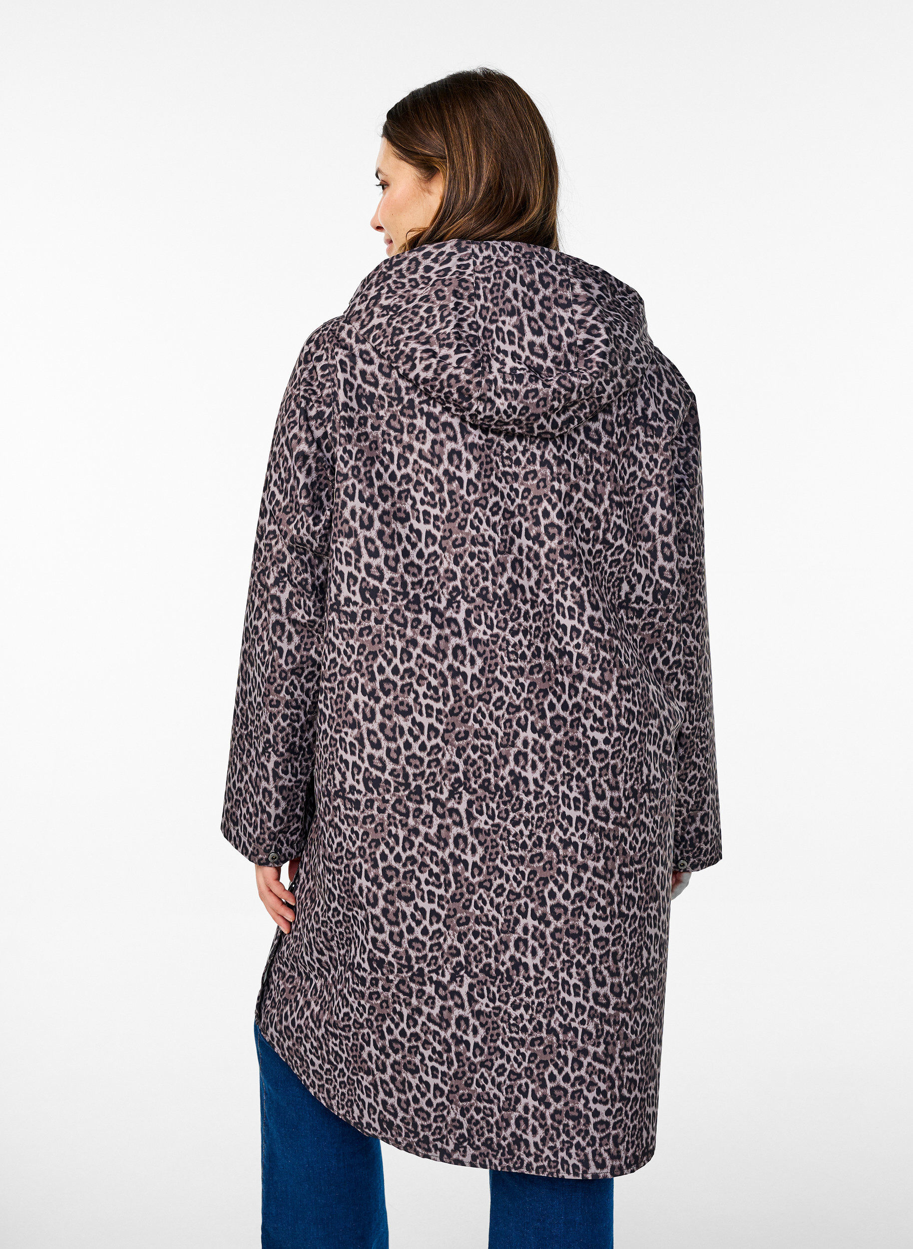 Zizzi Regnkappa med fickor och huva, Brun, Model image number 2