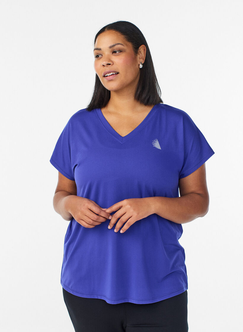 Tr&auml;nings t-shirt med v-ringning och l&ouml;s passform, Lila, Model image number 0