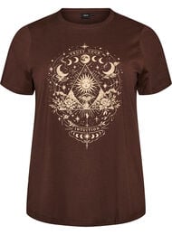 T-shirt i bomull med tryck framtill, Brun