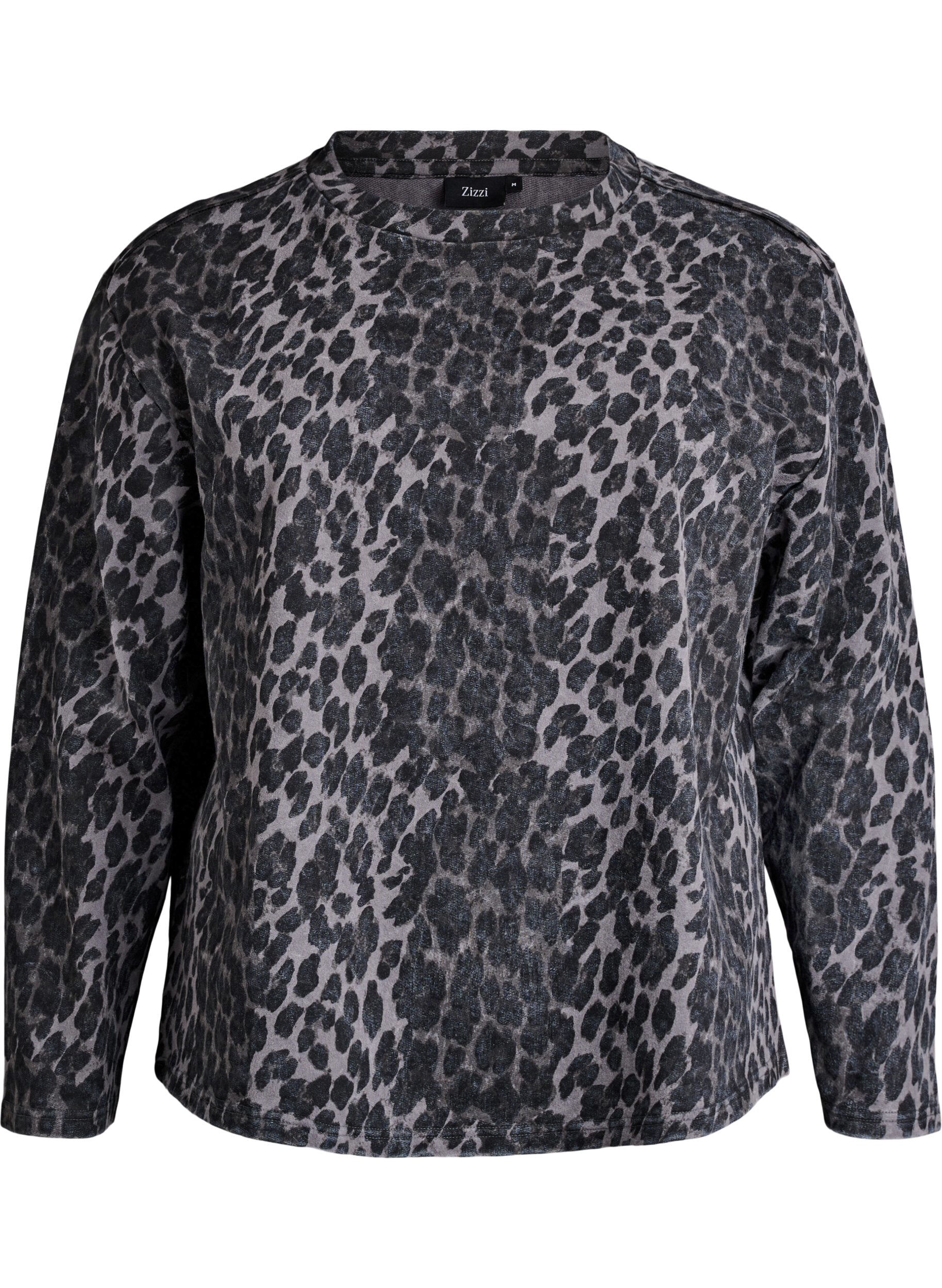 Tv&auml;ttad sweatshirt med leopardm&ouml;nster