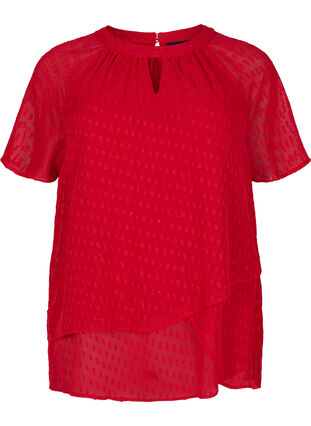 Blus i mönstrad chiffong med halvlånga ärmar , Tango Red, Packshot image number 0