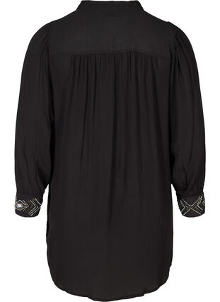 Lång viskosskjorta med pärlor, Black, Packshot image number 1