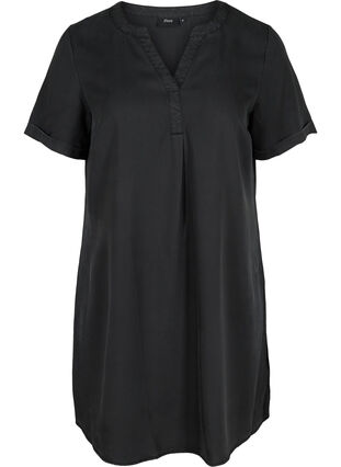 Kortärmad klänning med v-ringning, Black, Packshot image number 0
