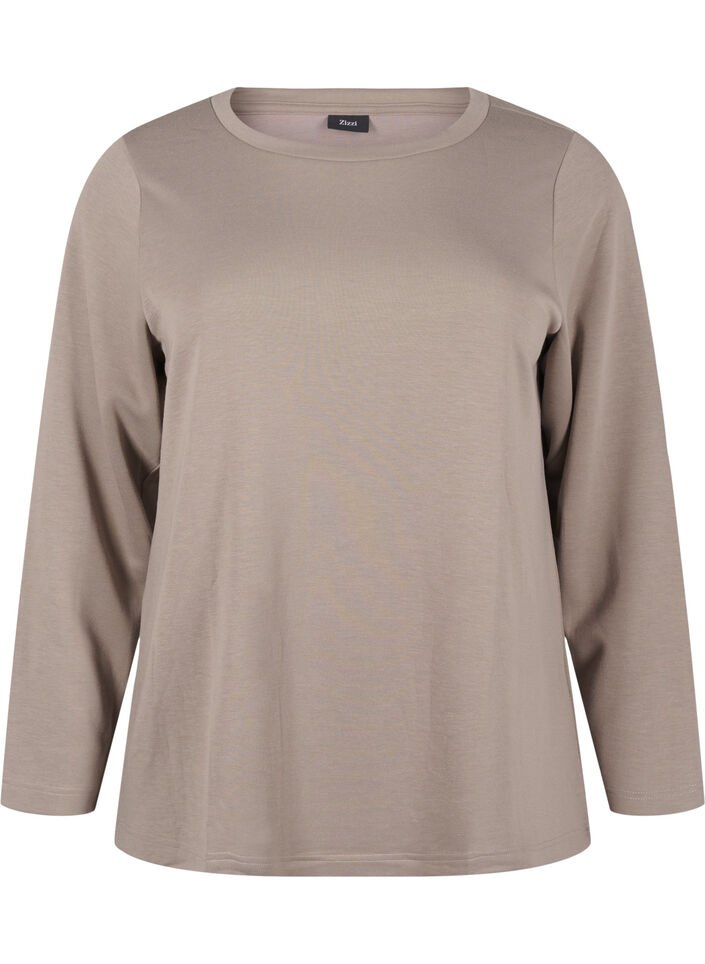 Blus i modalblandning med rund halsringning, Beige, Packshot image number 0