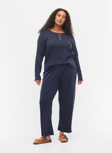 Pyjamasbyxor i bomull med mönster, Navy Blazer, Model image number 0