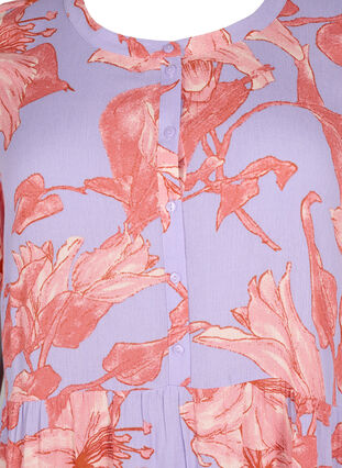 A-linjeformad viskosklänning med korta ärmar, Lavender Flower, Packshot image number 2
