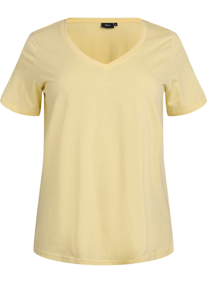 Kort&auml;rmad t-shirt med v-hals, Gul, Packshot image number 0