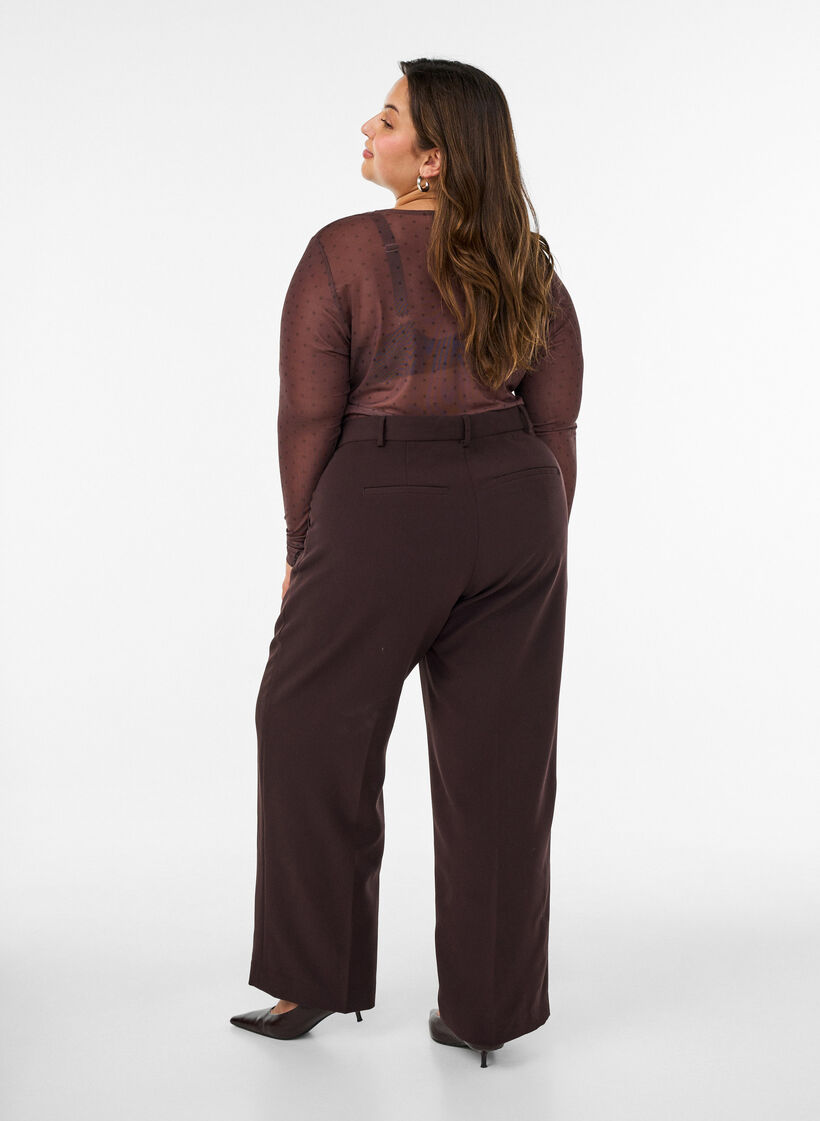 Blus i mesh med tryck, Brun, Model image number 2