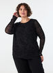 Blus i mesh med paisleym&ouml;nster och asymmetrisk nederkant, Svart, Model image number 0