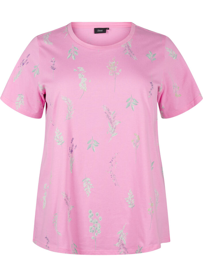 T-shirt i ekologisk bomull med blommigt tryck, Rosebloom W. Flower, Packshot image number 0