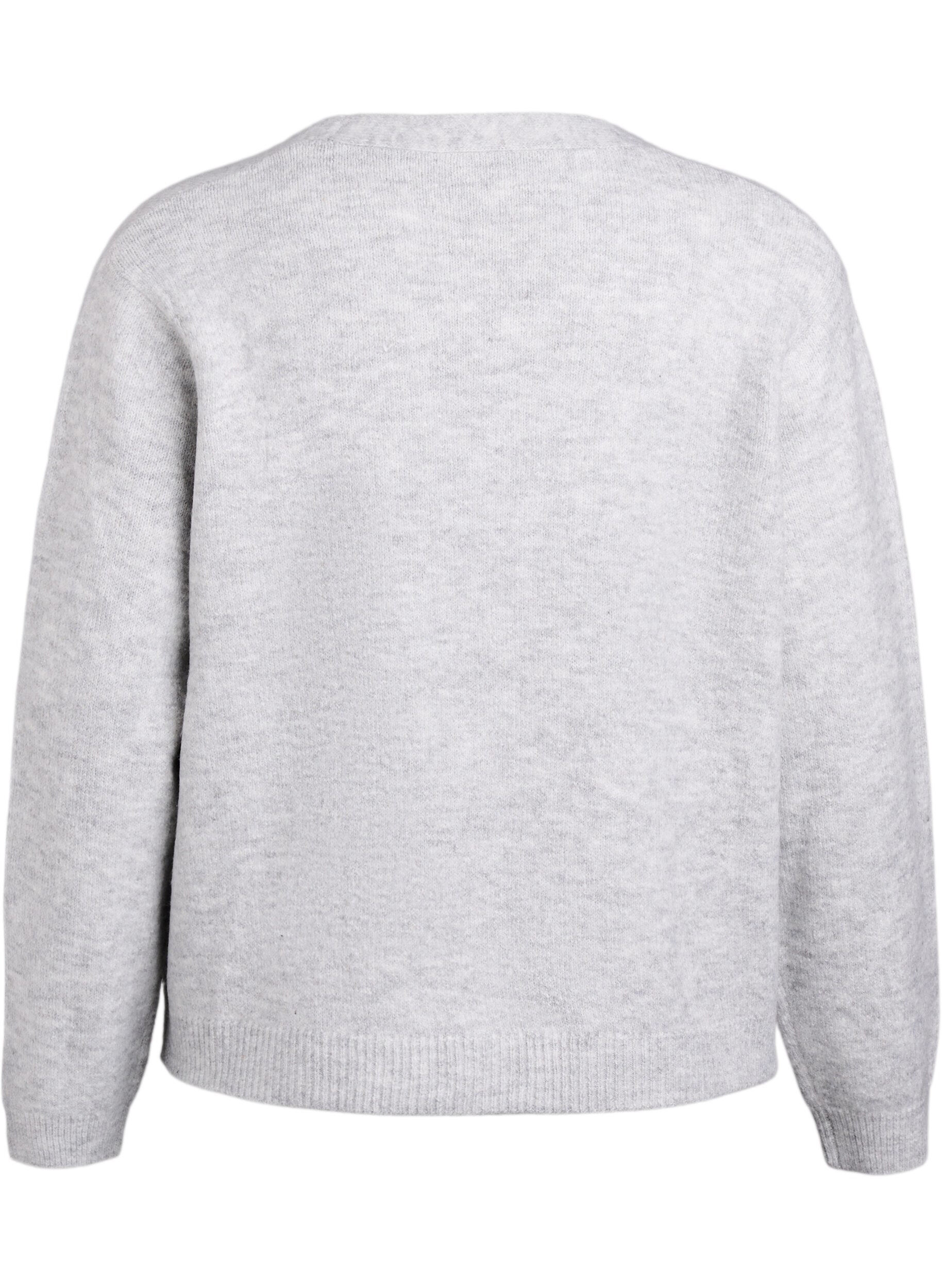 Zizzi Stickad kofta med p&auml;rlemorknappar, Gr&aring;, Packshot image number 1