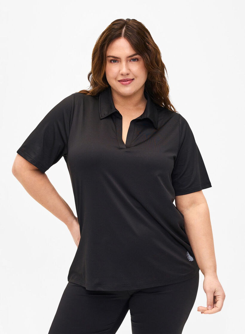 Polo t-shirt med v-ringning, Black, Model image number 0
