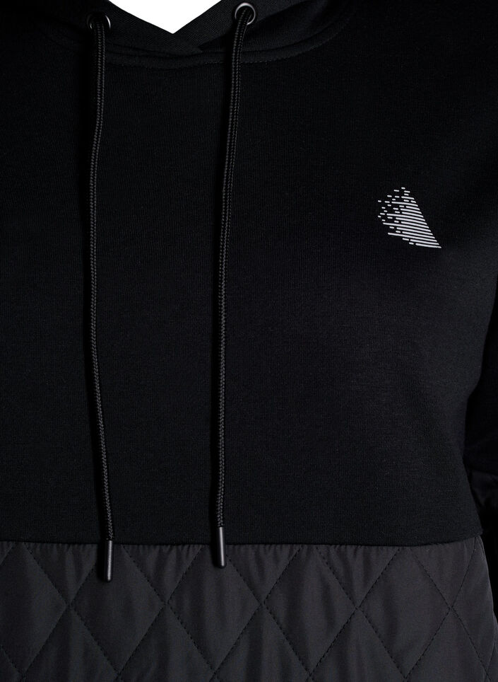 Sweatshirt med huva och quilt, Black, Packshot image number 2