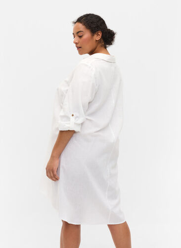 Randig klänning i bomull och linne, White, Model image number 1