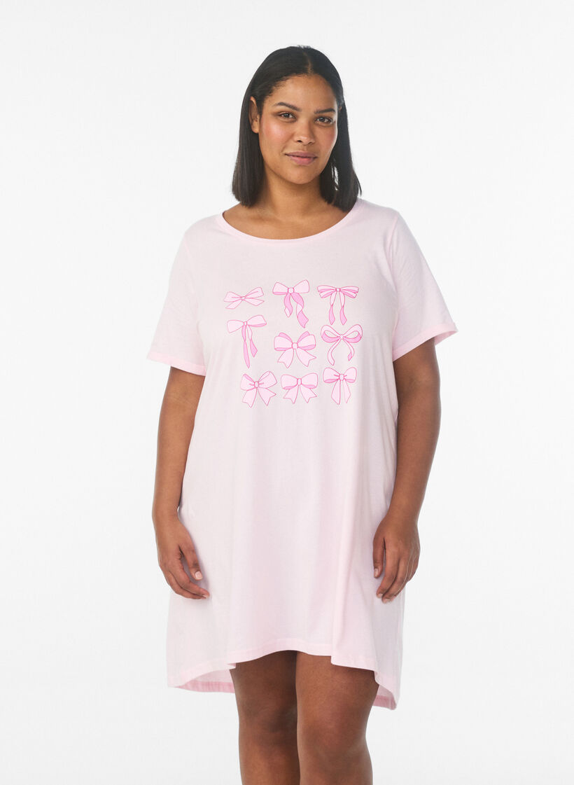 Kort&auml;rmat nattlinne i ekologisk bomull, Rosa, Model image number 0