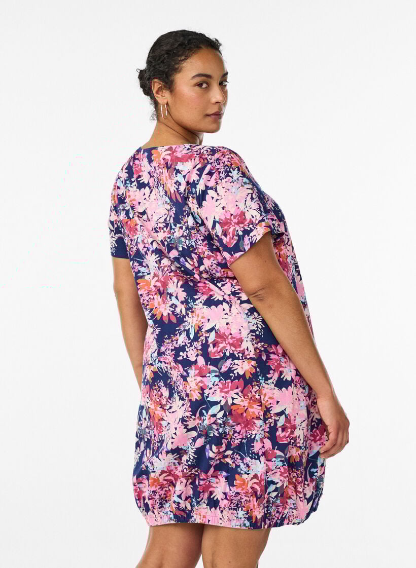 Kort&auml;rmad bomullskl&auml;nning med tryck, Bl&aring;, Model image number 2