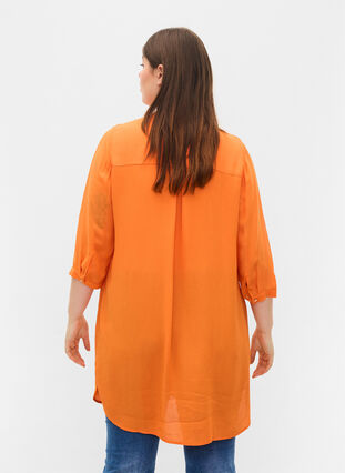 Lång viskosskjorta med 3/4-ärmar, Orange Peel, Model image number 1