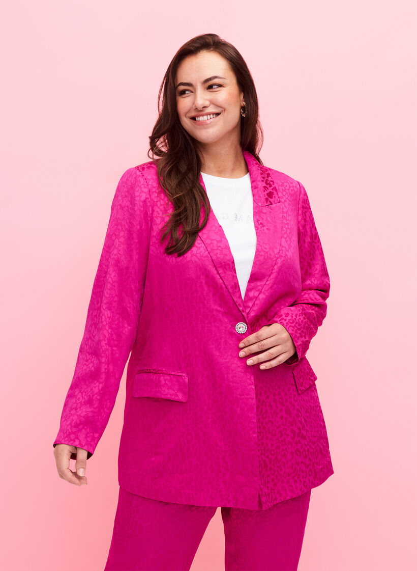 Jacquardblazer i viskos, ton i ton, Rose Violet, Model image number 0