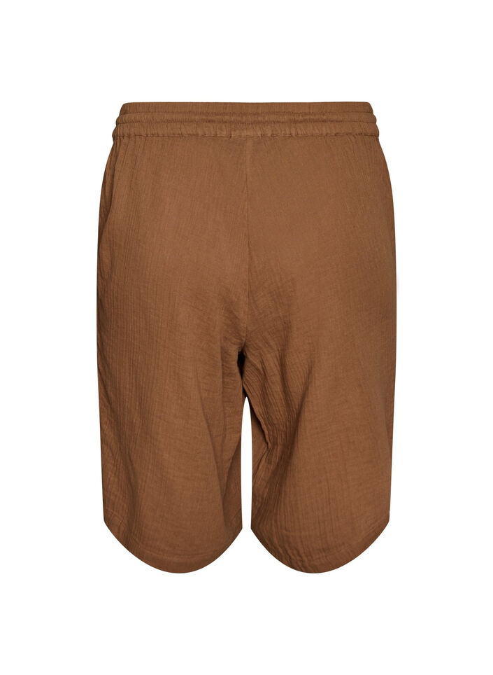 L&ouml;sa shorts i bomullsmuslin med h&ouml;g midja, Brun, Packshot image number 1