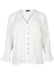Långärmad skjorta med jacquard-look, Bright White