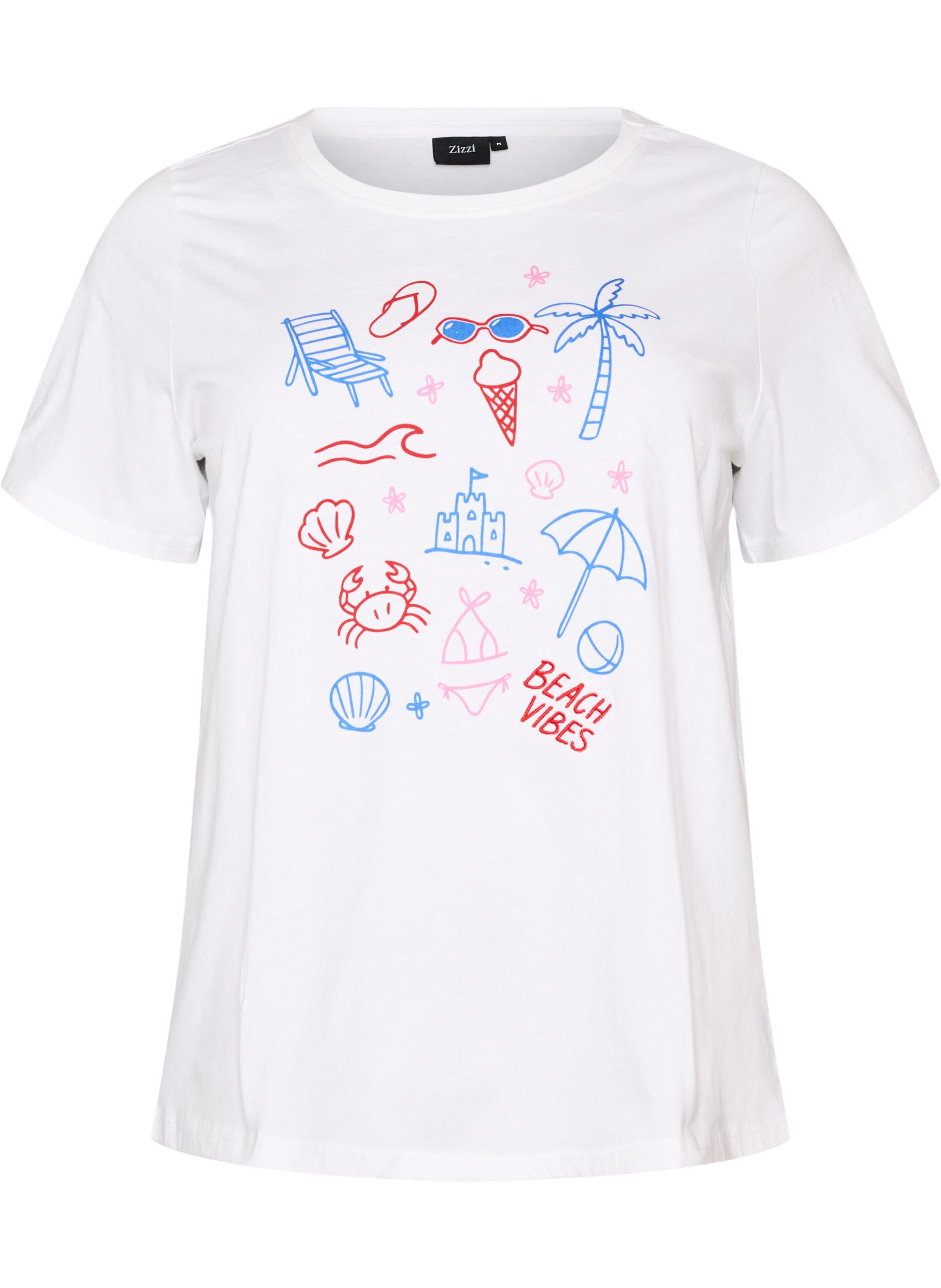 ZizziT-shirt i ekologisk bomull med strandtryck, Vit, Packshot image number 0