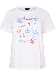 T-shirt i ekologisk bomull med strandtryck, Vit