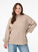 Ribbstickad tr&ouml;ja med puff&auml;rmar och knappar, Beige, Model image number 0