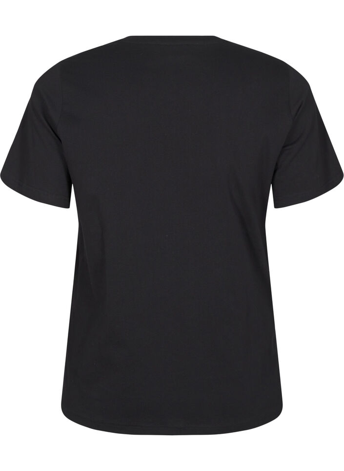 T-shirt med rund hals och strasstenar, Black, Packshot image number 1