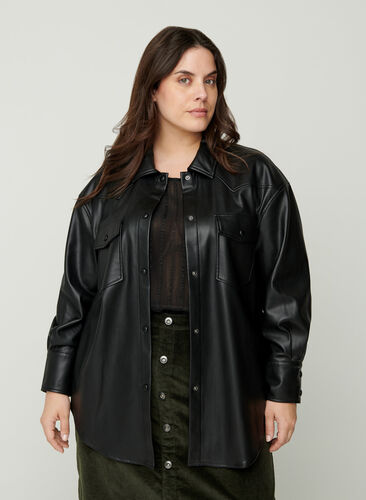 Skjortjacka i imiterad läder, Black, Model image number 0
