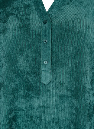 Sammetsklänning med 3/4 ärmar och knappar, Deep Teal, Packshot image number 2