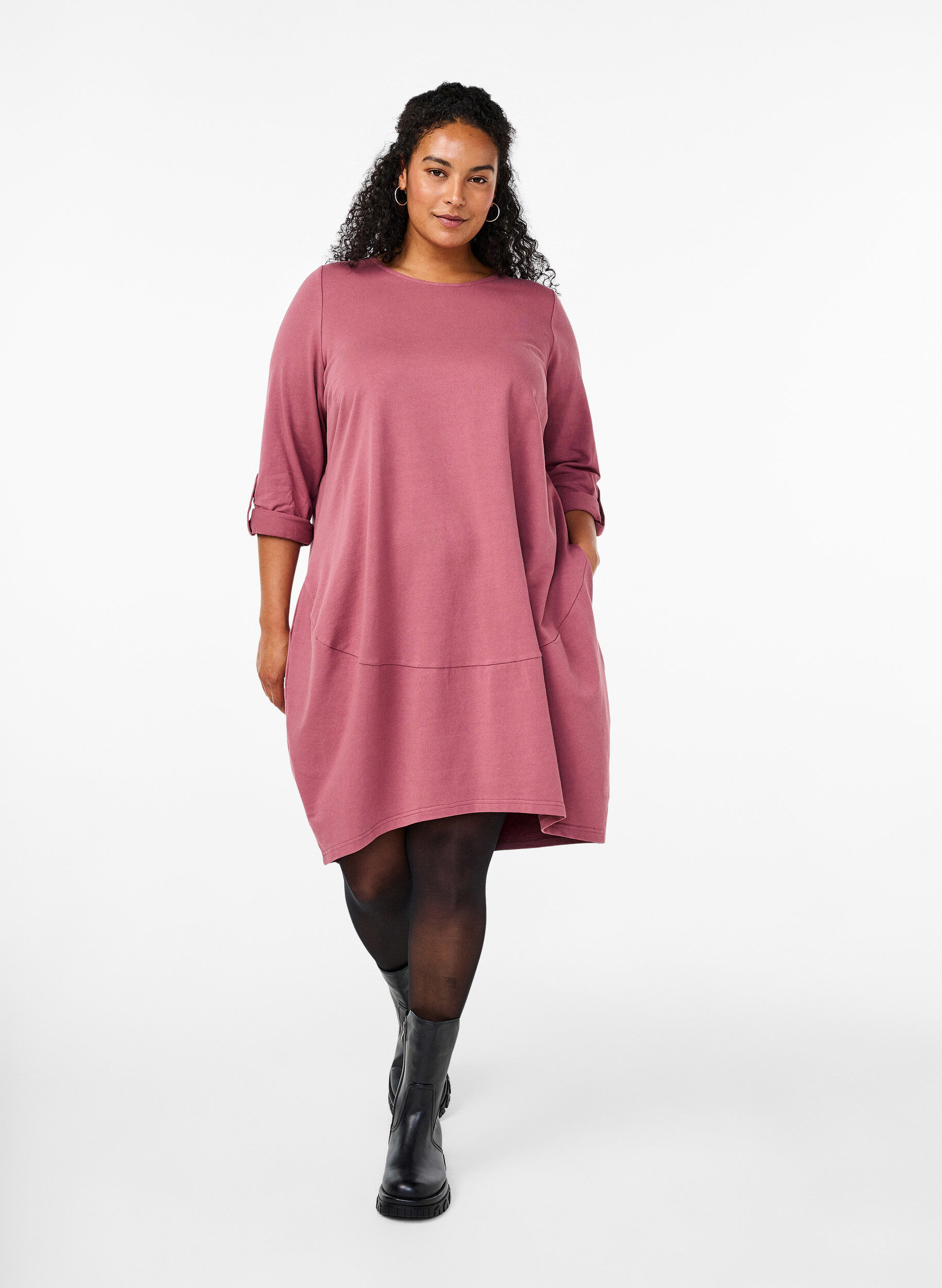 Zizzi Ballongkl&auml;nning i bomull med fickor, Rosa, Model image number 1