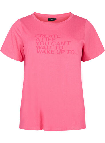 T-shirt i bomull med tryck och korta ärmar, Hot Pink Create, Packshot image number 0