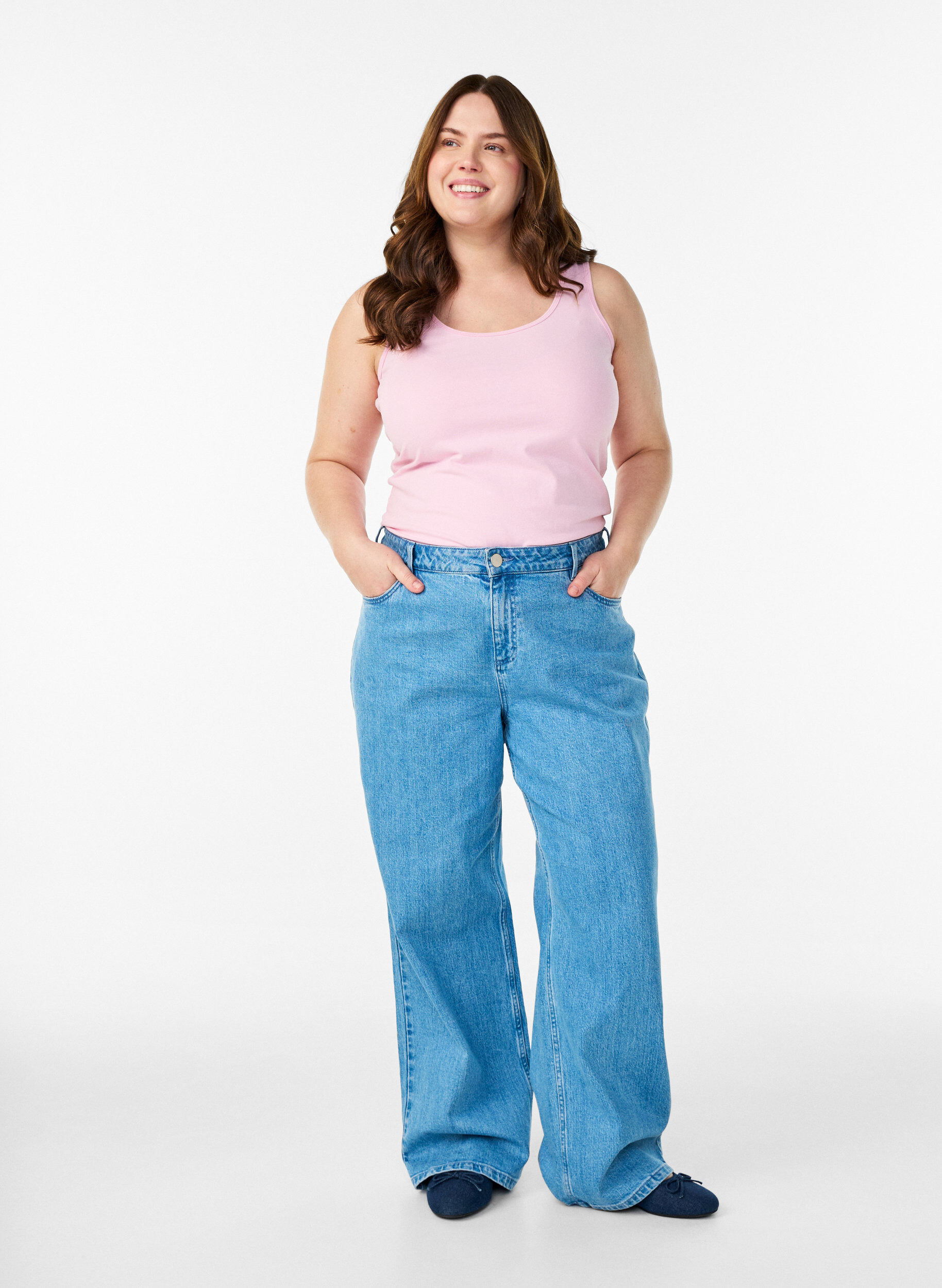 Zizzi Solid f&auml;rg bas topp i bomull, Rosa, Model image number 1