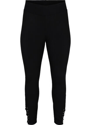 Enfärgade leggings med snörningsdetalj, Black, Packshot image number 0