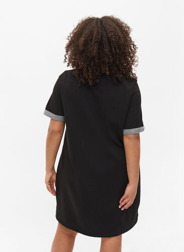 Sweatshirtklänning med korta ärmar och lös passform, Black, Model image number 1