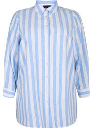 Långskjorta i linne och bomull, Blue White Stripe