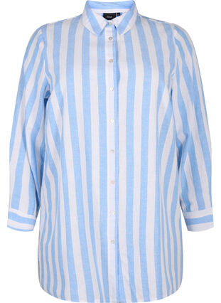 Långskjorta i linne och bomull, Blue White Stripe, Packshot image number 0