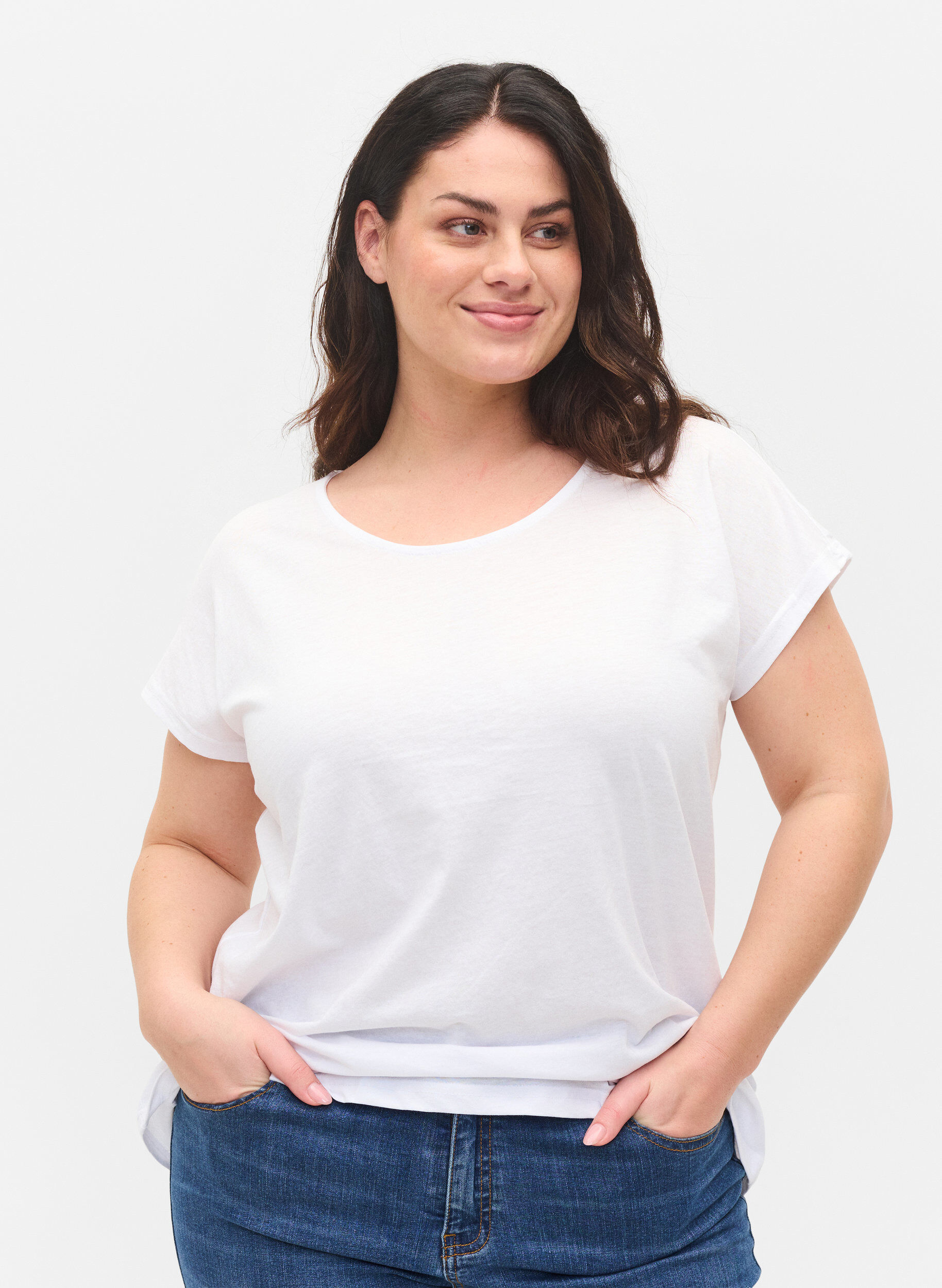 Zizzi T-shirt i bomullsmix, Bright White, Model image number 0