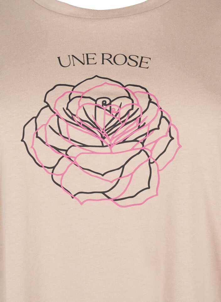 T-shirt i bomull med tryck, S. Mink w. Flower, Packshot image number 2