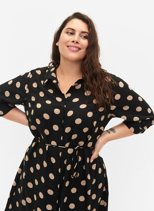 FLASH – Skjortklänning med tryck, Black Brown Dot, Model image number 2