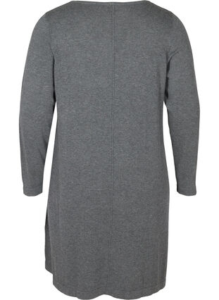 Enfärgad stickad klänning med långa ärmar, Dark Grey Melange, Packshot image number 1