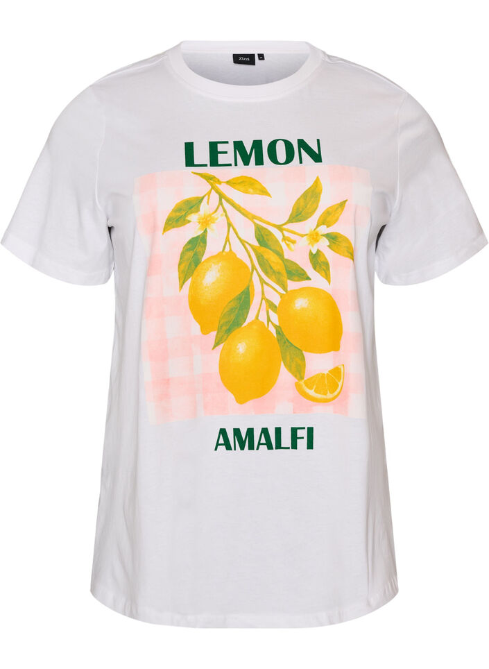 T-shirt i bomull med tryck, Vit, Packshot image number 0