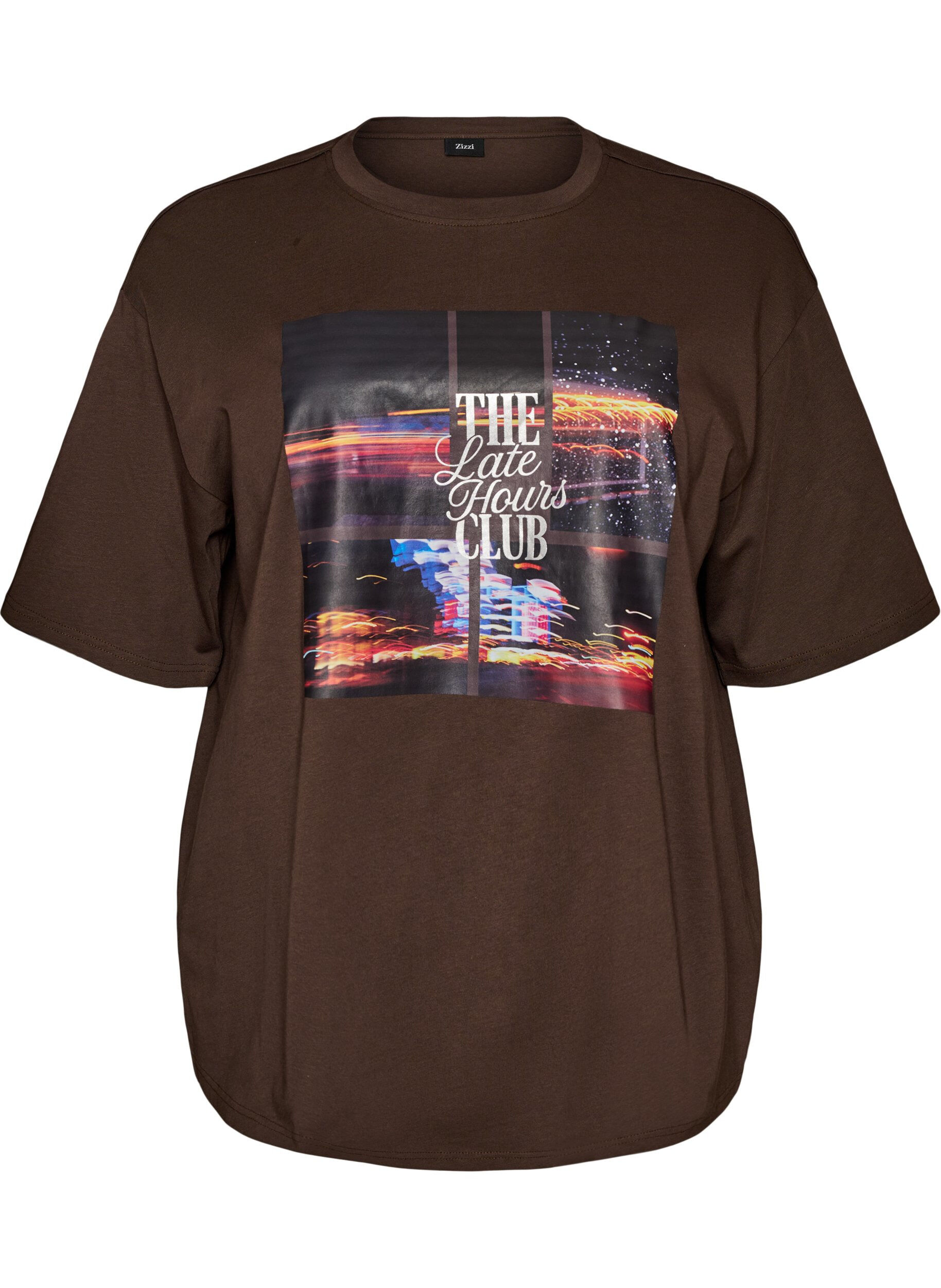 ZizziOversized t-shirt med stort fototryck, Brun, Packshot image number 0