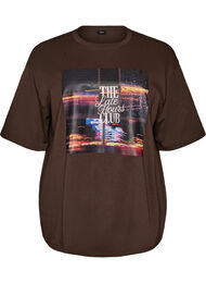 Oversized t-shirt med stort fototryck, Brun