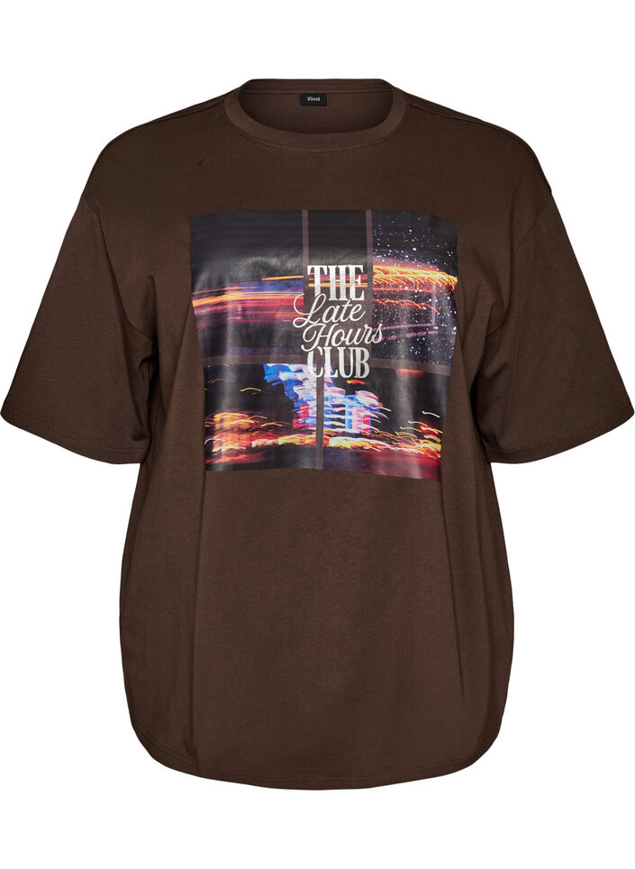Oversized t-shirt med stort fototryck, Brun, Packshot image number 0